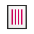 Bright Pink Peacock and White Wide Vertical Cabana Tent Stripe Framed Art Print Gallery Image 6