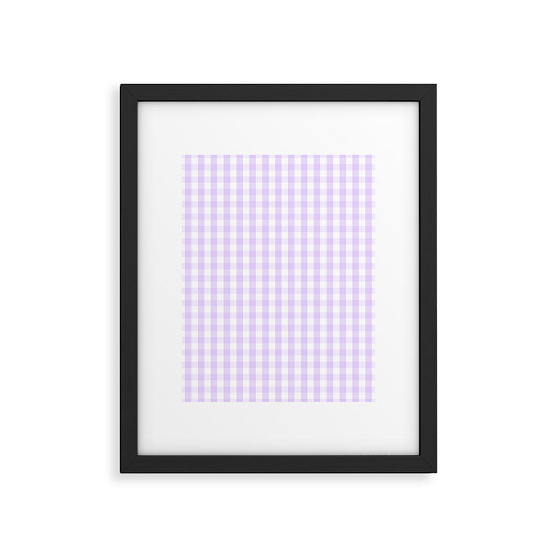 Chalky Pale Lilac Pastel and White Gingham Check Plaid Framed Art Print Gallery Image 6
