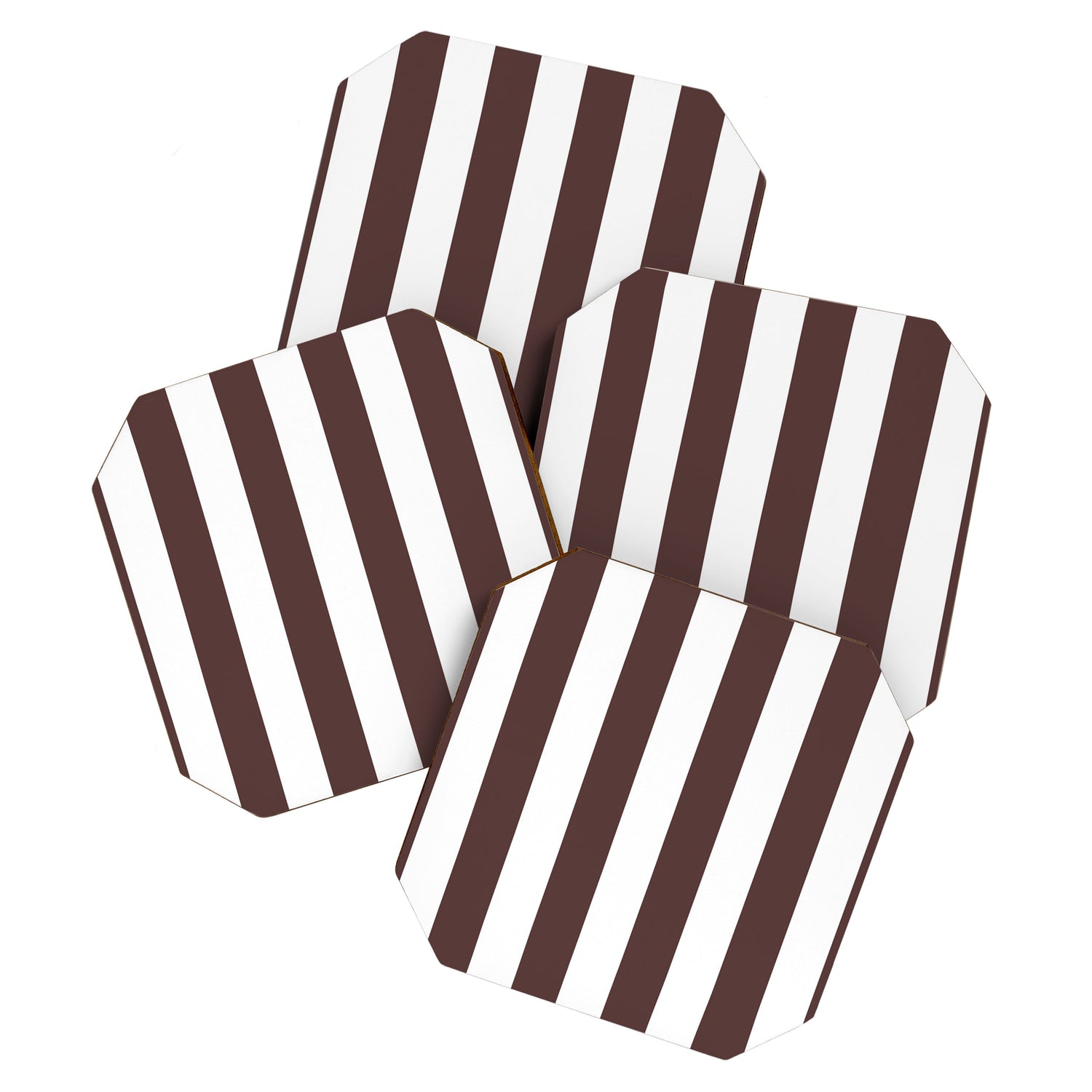Dark Brown Granite and White Wide Vertical Cabana Tent Stripe Coaster Gallery Image 1