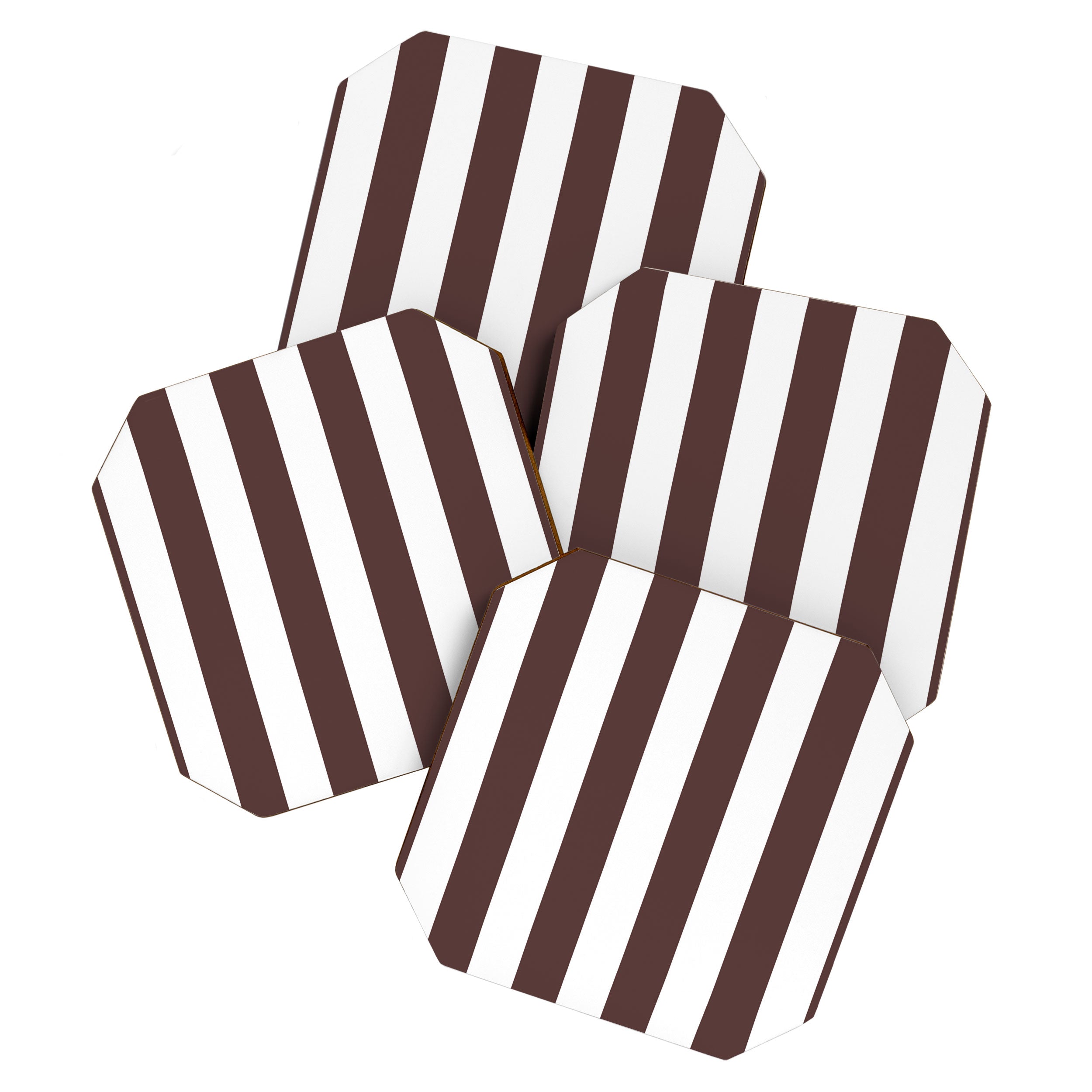 Dark Brown Granite and White Wide Vertical Cabana Tent Stripe Coaster Gallery Image 1