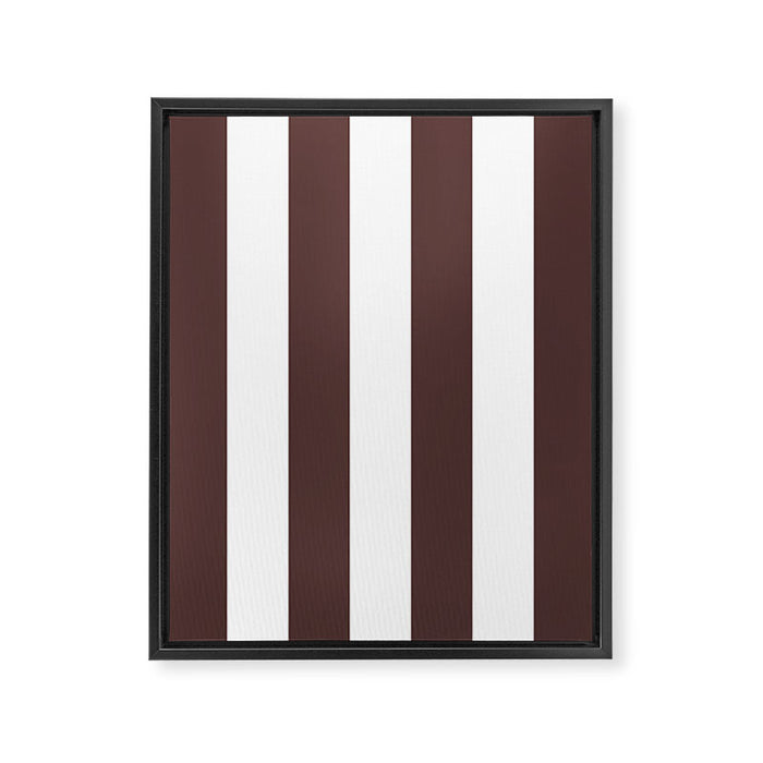 Dark Brown Granite and White Wide Vertical Cabana Tent Stripe Framed Canvas Print Gallery Image 1