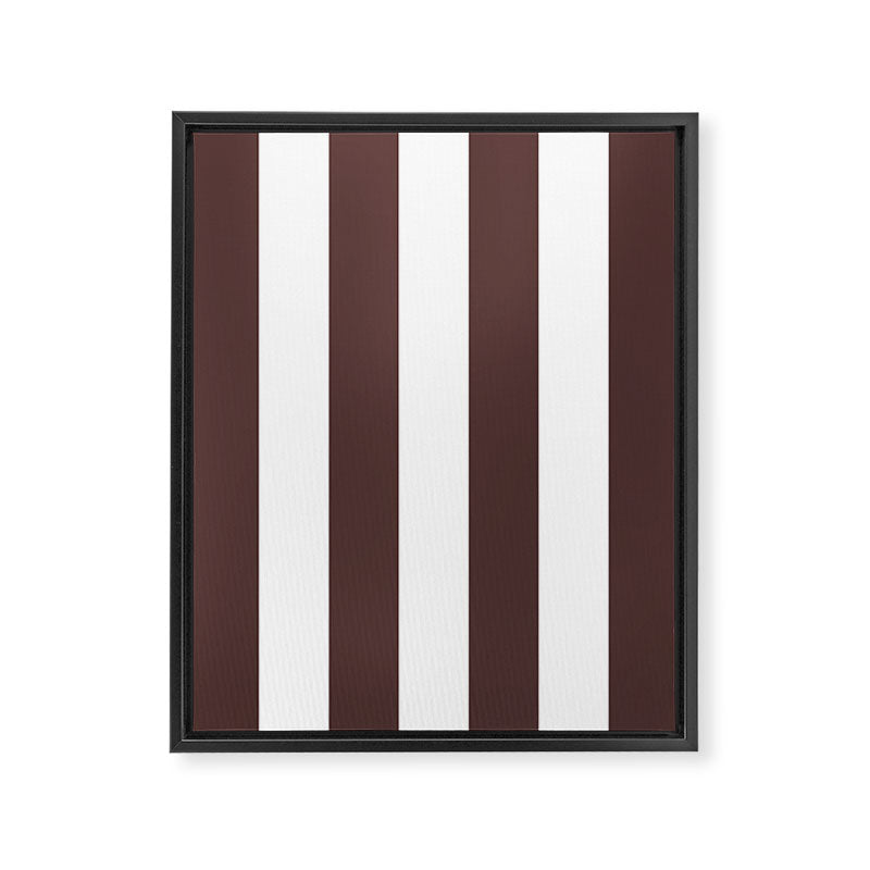 Dark Brown Granite and White Wide Vertical Cabana Tent Stripe Framed Canvas Print Gallery Image 8