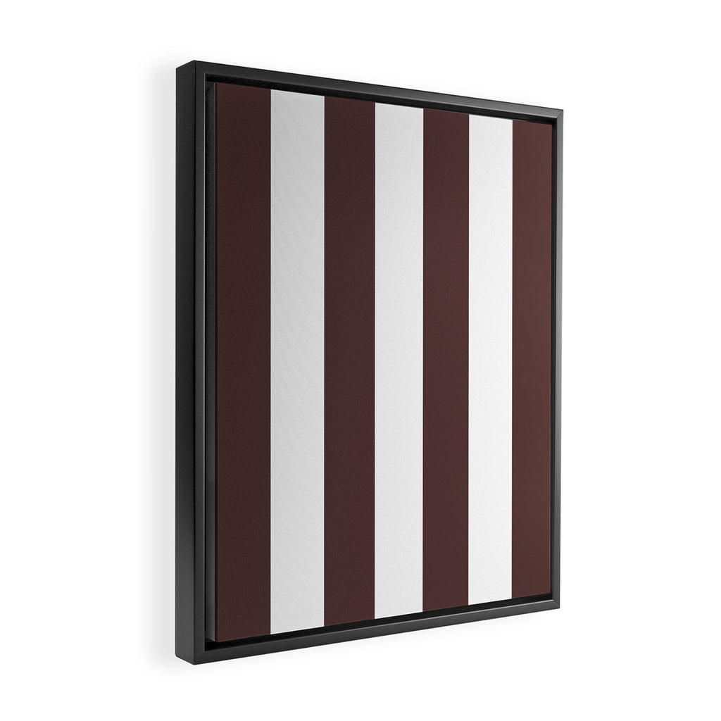 Dark Brown Granite and White Wide Vertical Cabana Tent Stripe Framed Canvas Print Gallery Image 2