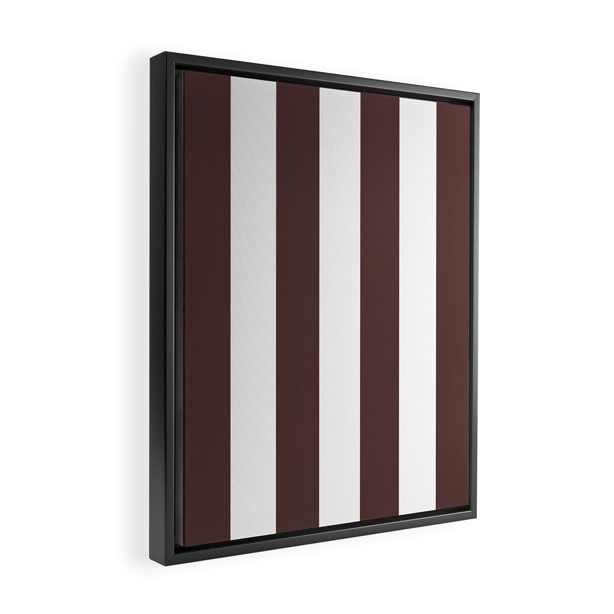 Dark Brown Granite and White Wide Vertical Cabana Tent Stripe Framed Canvas Print Gallery Image 2