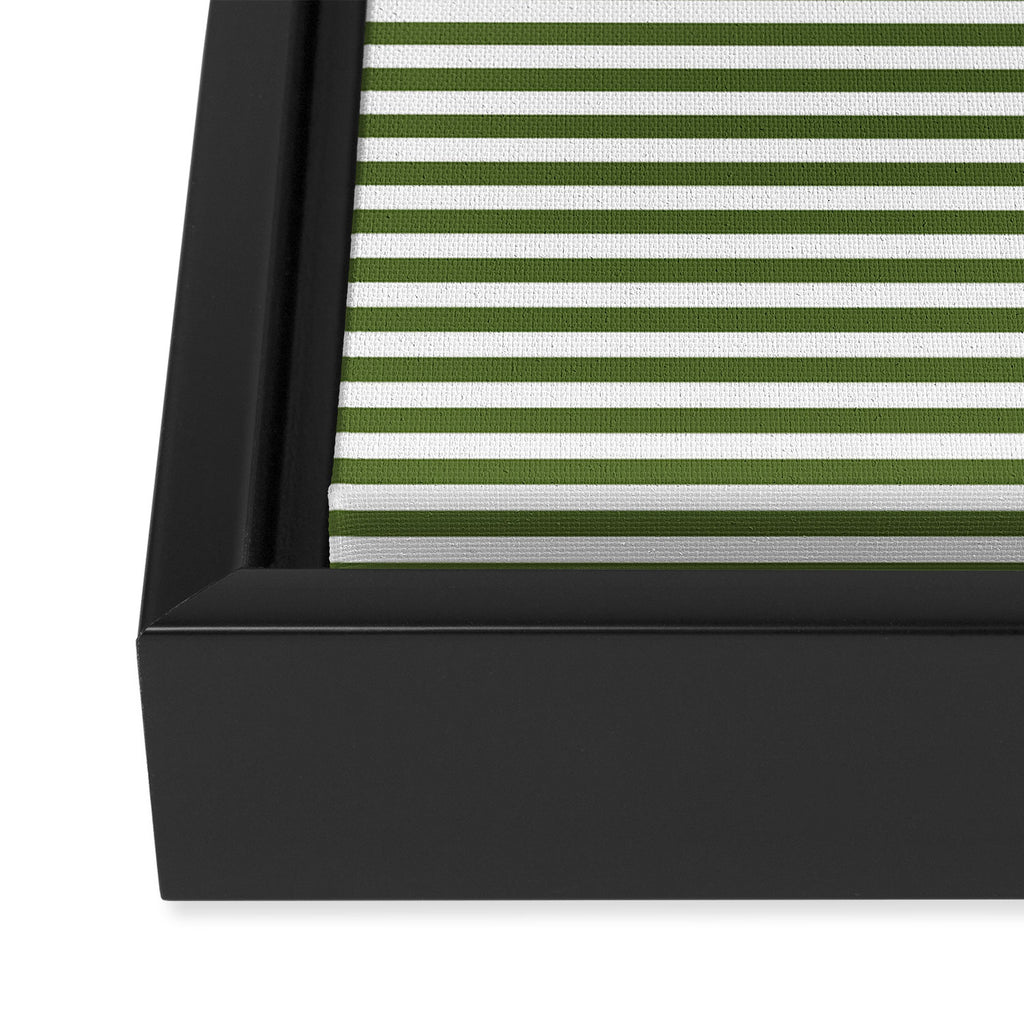 Dark Olive Green and White Horizontal Stripe Pattern for Elegant Interior Accents Framed Canvas Print Gallery Image 3