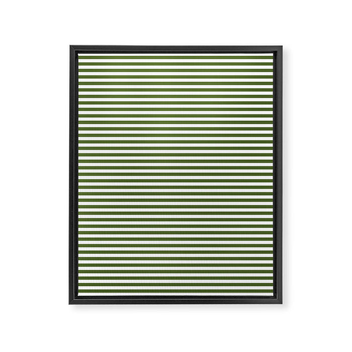 Dark Olive Green and White Horizontal Stripe Pattern for Elegant Interior Accents Framed Canvas Print Gallery Image 1