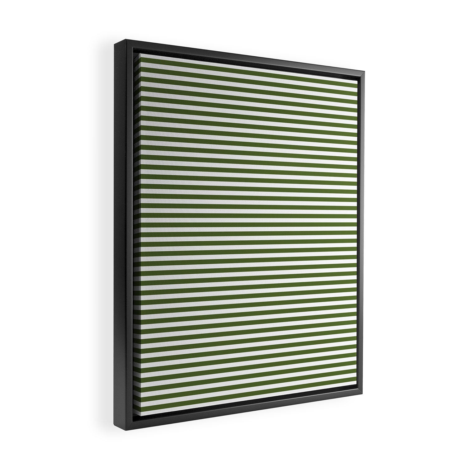 Dark Olive Green and White Horizontal Stripe Pattern for Elegant Interior Accents Framed Canvas Print Gallery Image 2