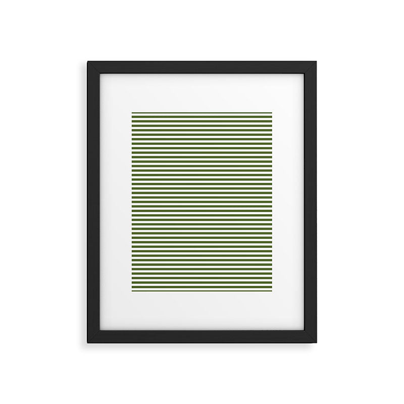 Dark Olive Green and White Horizontal Stripe Pattern for Elegant Interior Accents Framed Art Print Gallery Image 6