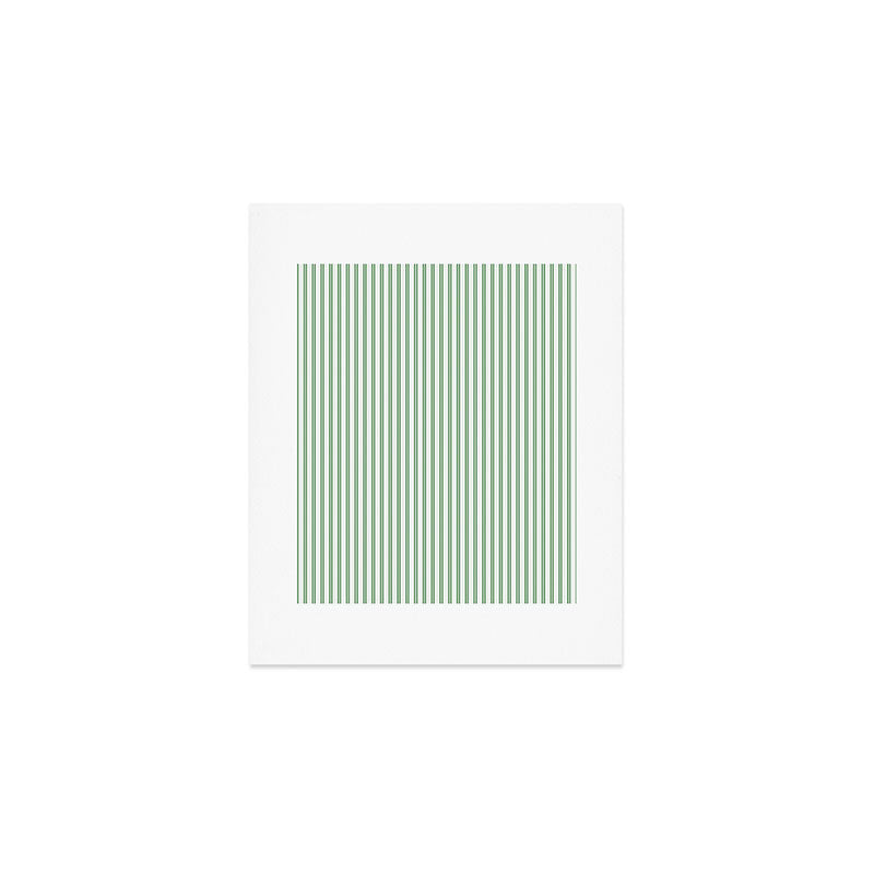 Fern Green and White Micro Vertical Vintage English Country Cottage Ticking Stripe Art Print Gallery Image 1