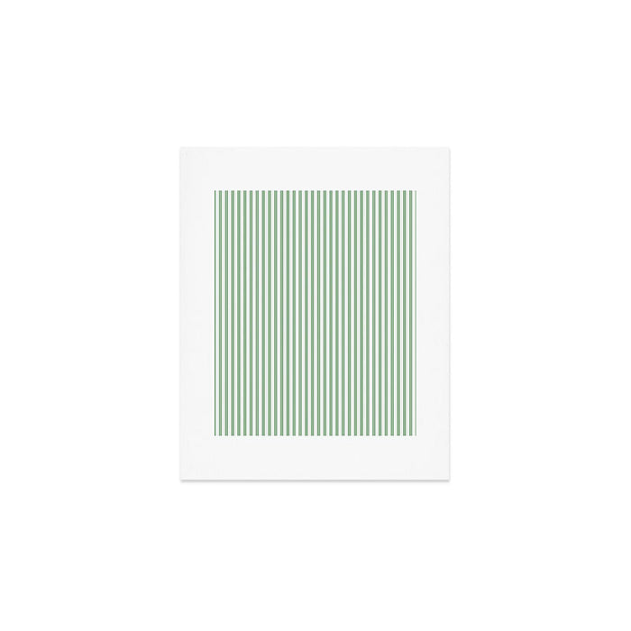 Fern Green and White Micro Vertical Vintage English Country Cottage Ticking Stripe Art Print Gallery Image 1