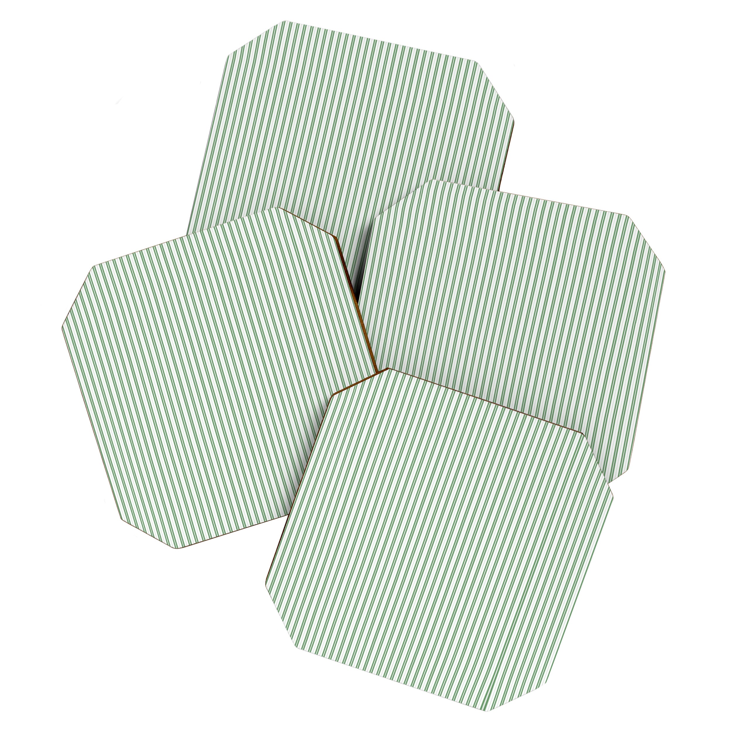 Fern Green and White Micro Vertical Vintage English Country Cottage Ticking Stripe Coaster Gallery Image 1