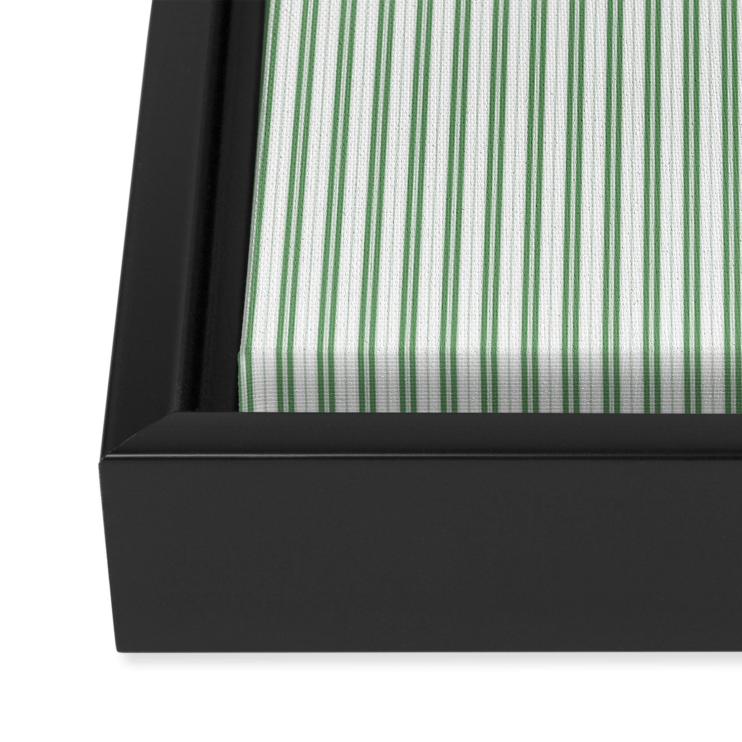 Fern Green and White Micro Vertical Vintage English Country Cottage Ticking Stripe Framed Canvas Print Gallery Image 3
