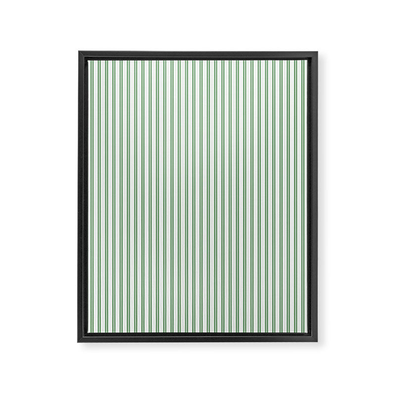 Fern Green and White Micro Vertical Vintage English Country Cottage Ticking Stripe Framed Canvas Print Gallery Image 8