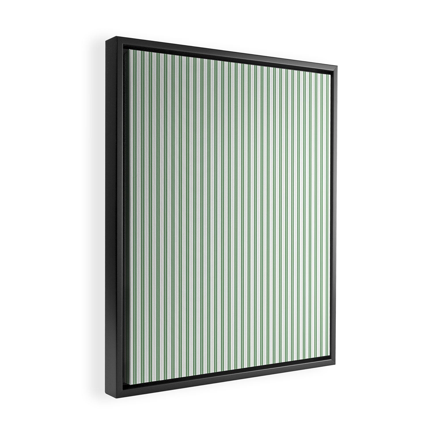 Fern Green and White Micro Vertical Vintage English Country Cottage Ticking Stripe Framed Canvas Print Gallery Image 2