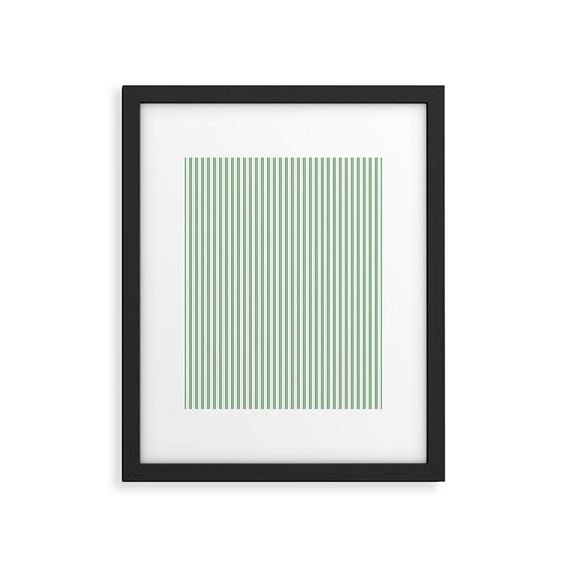 Fern Green and White Micro Vertical Vintage English Country Cottage Ticking Stripe Framed Art Print Gallery Image 6