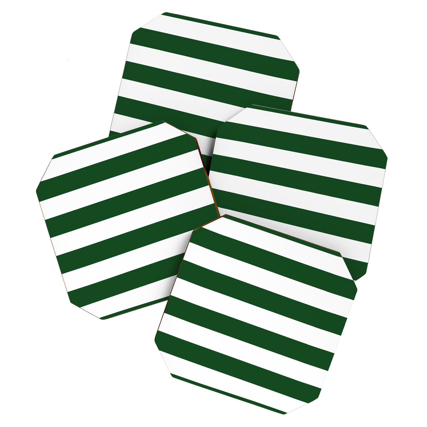 Jumbo Forest Green and White Rustic Horizontal Cabana Stripes Coaster Gallery Image 1