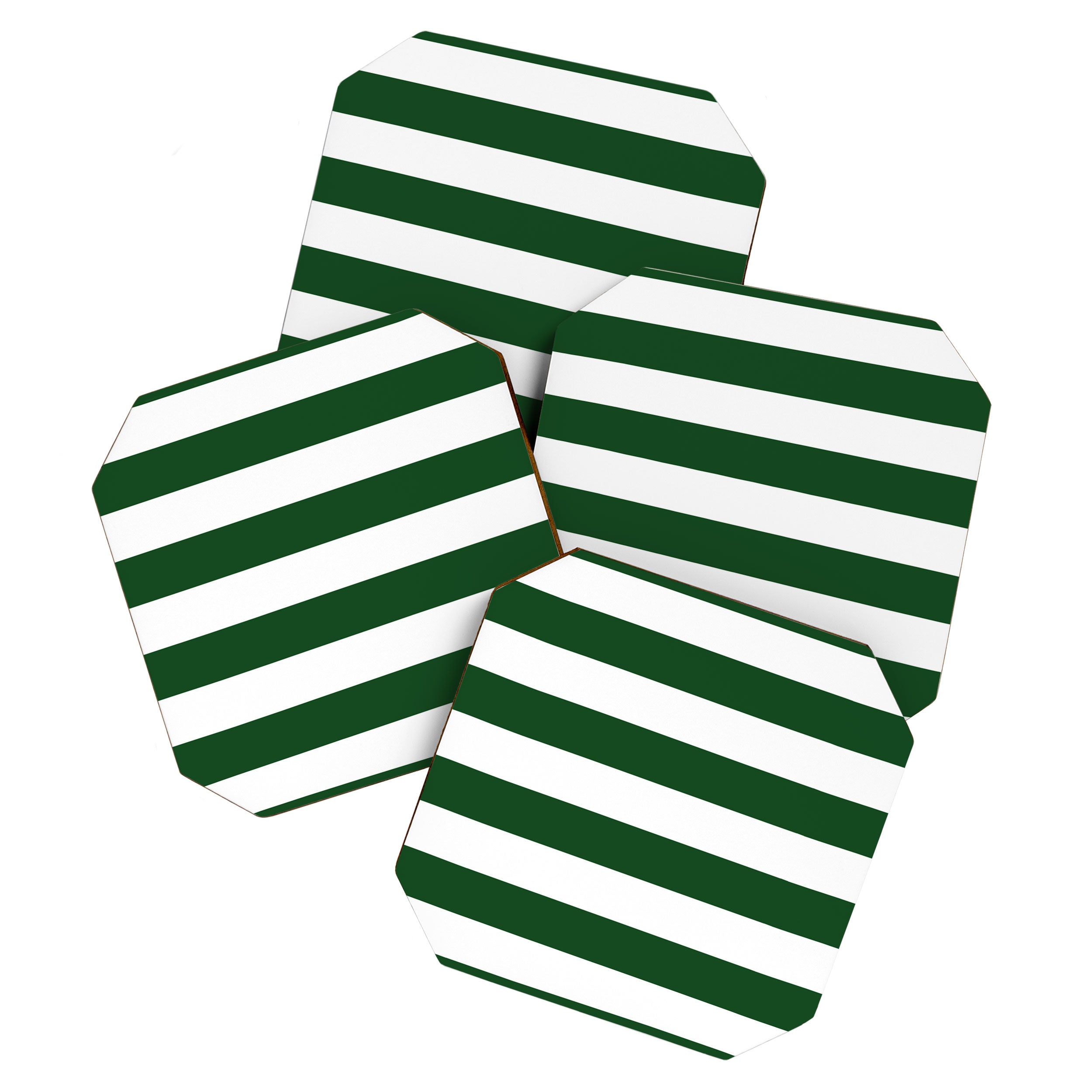 Jumbo Forest Green and White Rustic Horizontal Cabana Stripes Coaster Gallery Image 1
