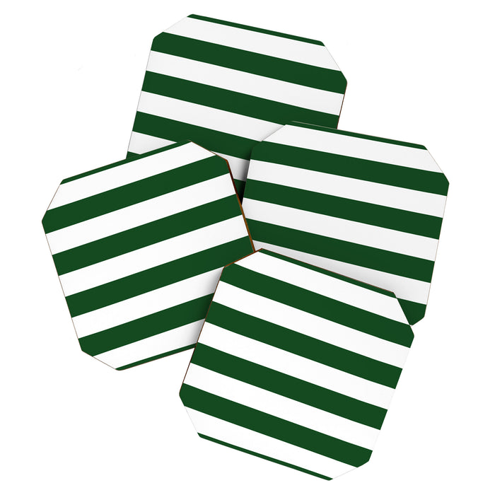 Jumbo Forest Green and White Rustic Horizontal Cabana Stripes Coaster Gallery Image 1