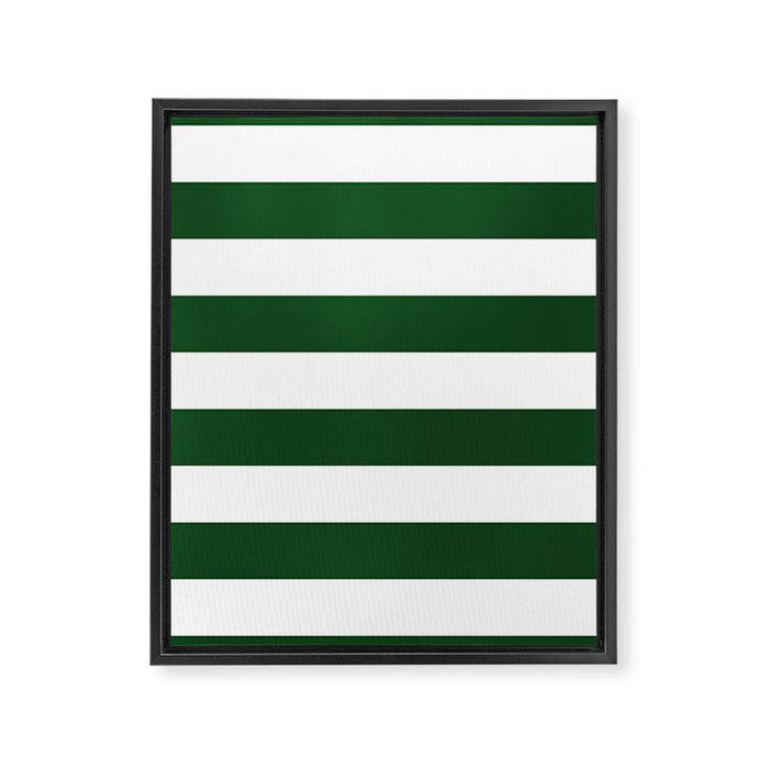 Jumbo Forest Green and White Rustic Horizontal Cabana Stripes Framed Canvas Print Gallery Image 1