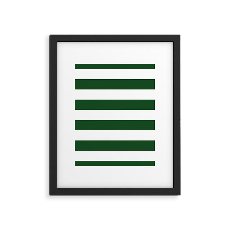 Jumbo Forest Green and White Rustic Horizontal Cabana Stripes Framed Art Print Gallery Image 6