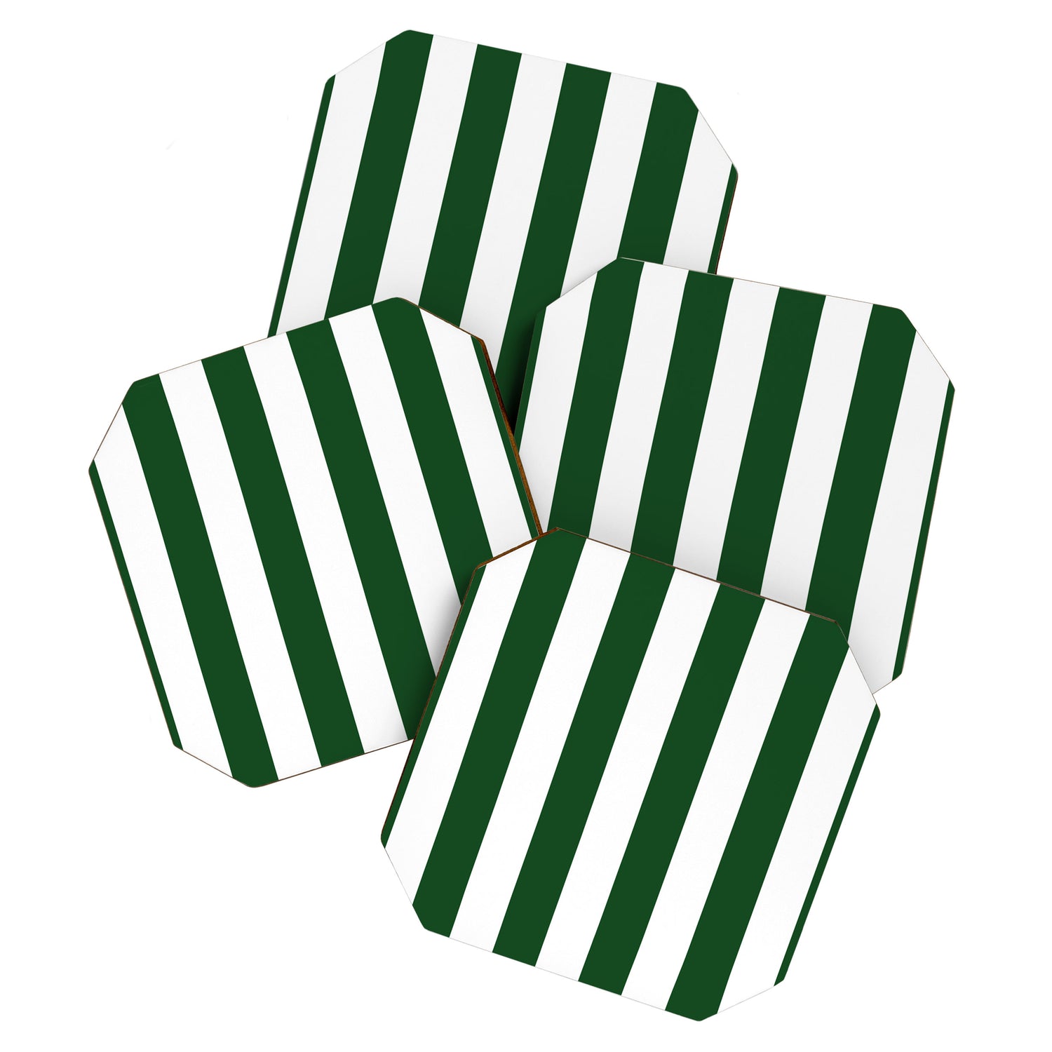 Jumbo Forest Green and White Rustic Vertical Cabana Stripes Coaster Gallery Image 1
