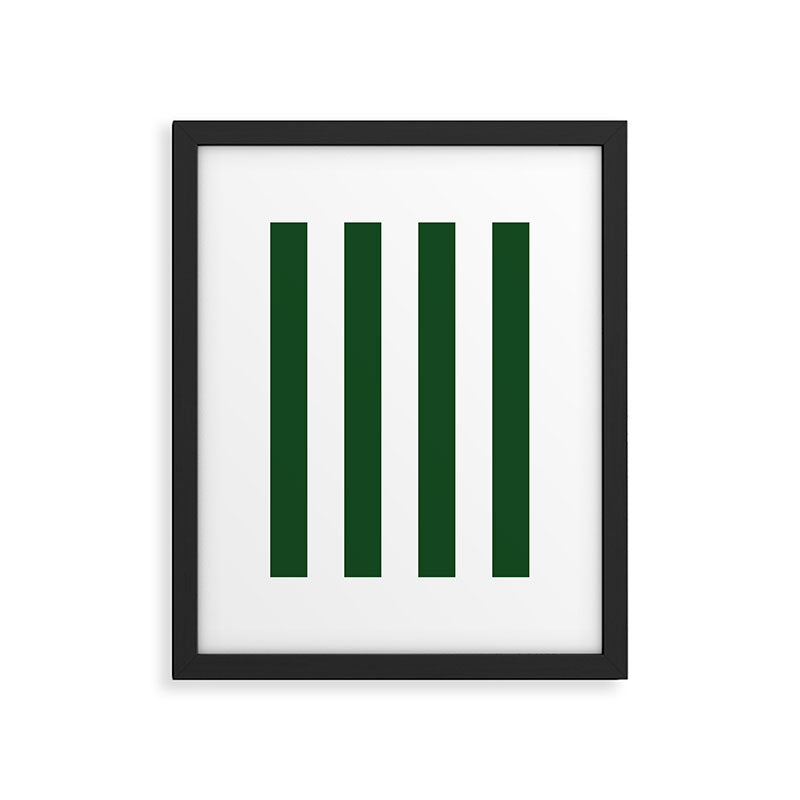 Jumbo Forest Green and White Rustic Vertical Cabana Stripes Framed Art Print Gallery Image 6