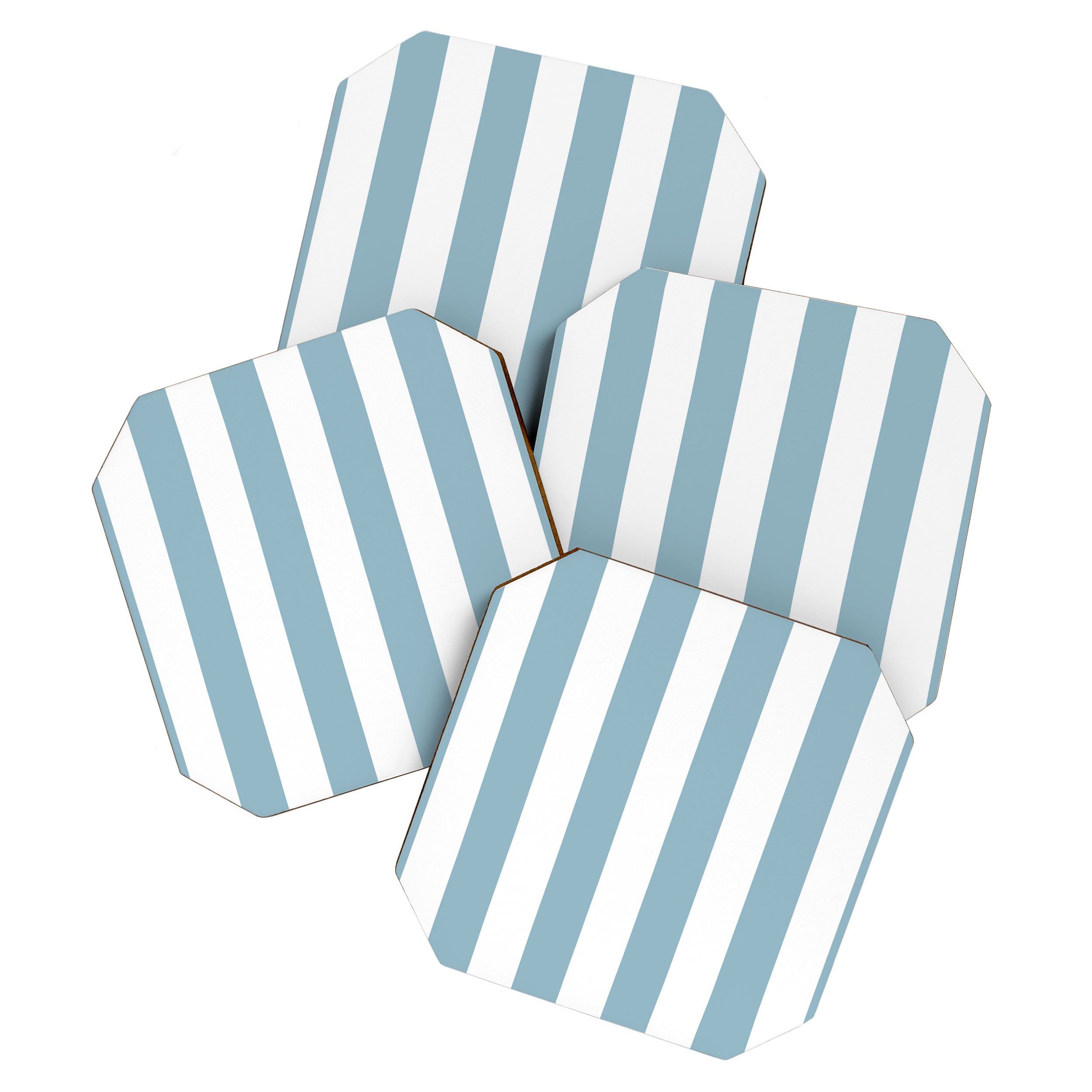 Large Baby Blue and White Vertical Cabana Tent Stripes Coaster Gallery Image 1