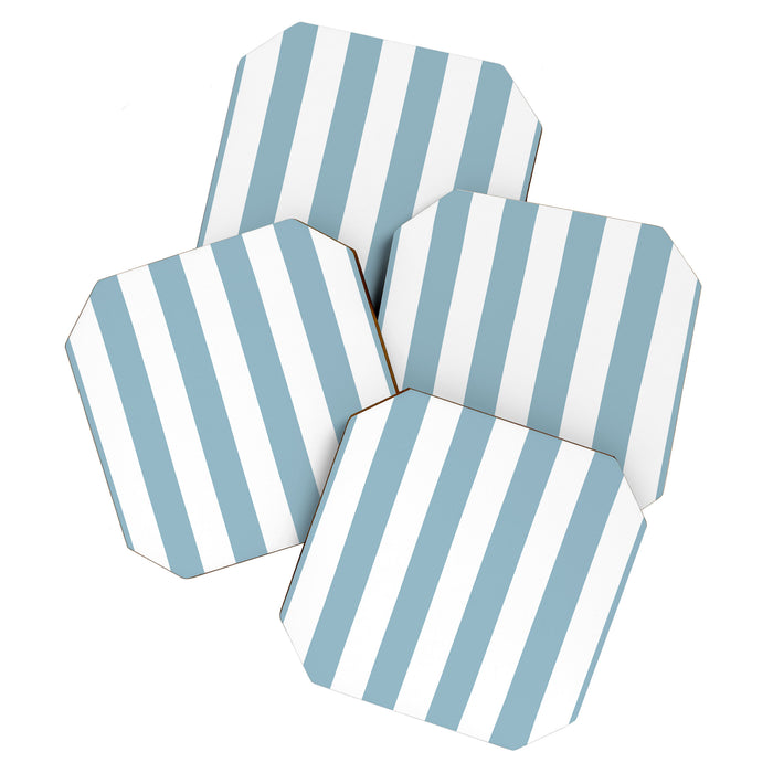Large Baby Blue and White Vertical Cabana Tent Stripes Coaster Gallery Image 1