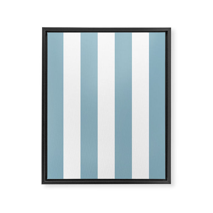 Large Baby Blue and White Vertical Cabana Tent Stripes Framed Canvas Print Gallery Image 1