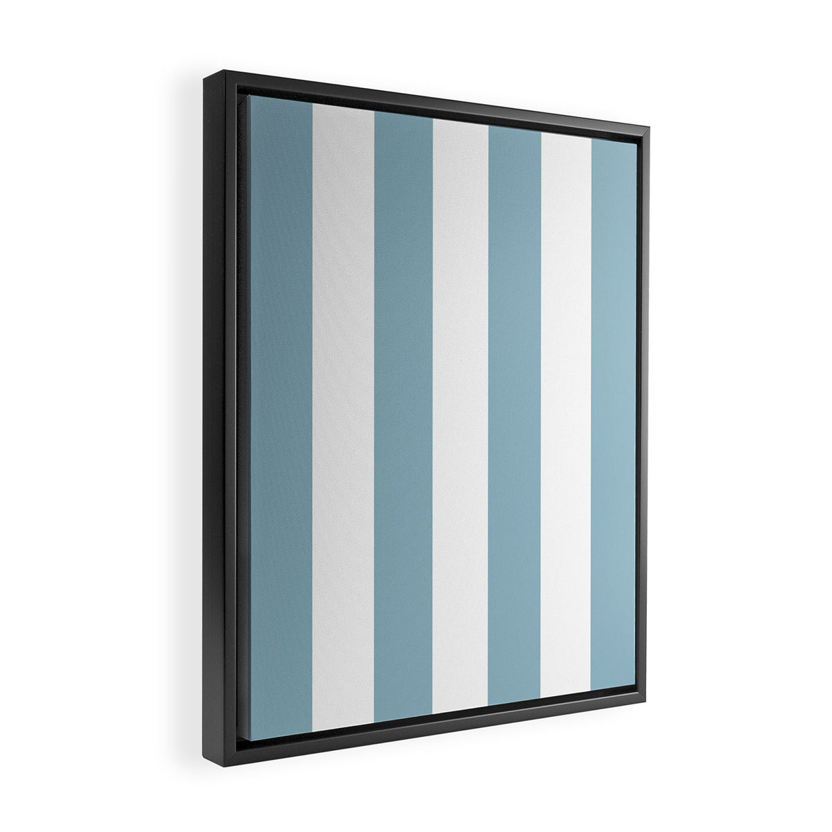 Large Baby Blue and White Vertical Cabana Tent Stripes Framed Canvas Print Gallery Image 2