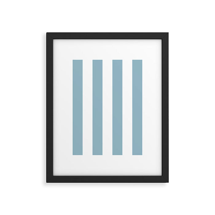 Large Baby Blue and White Vertical Cabana Tent Stripes Framed Art Print Gallery Image 1