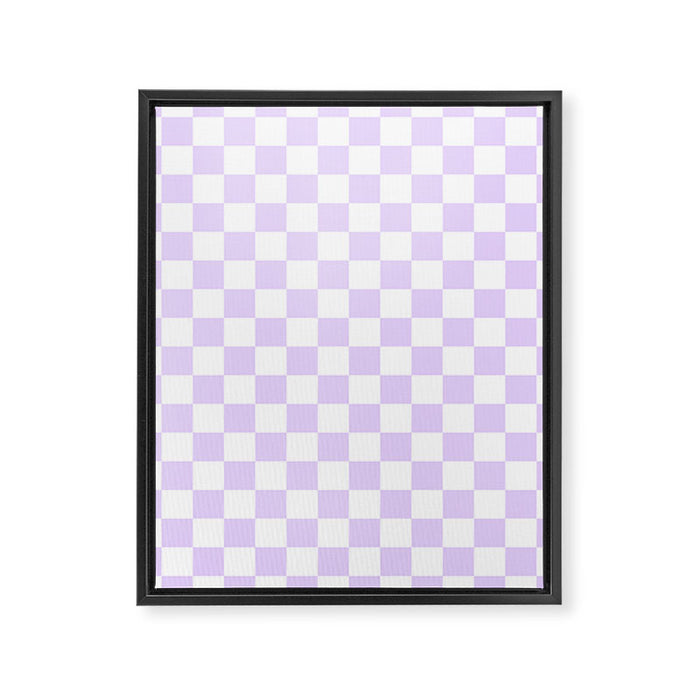 Large Chalky Pale Lilac Pastel Color and White Checkerboard Framed Canvas Print Gallery Image 1