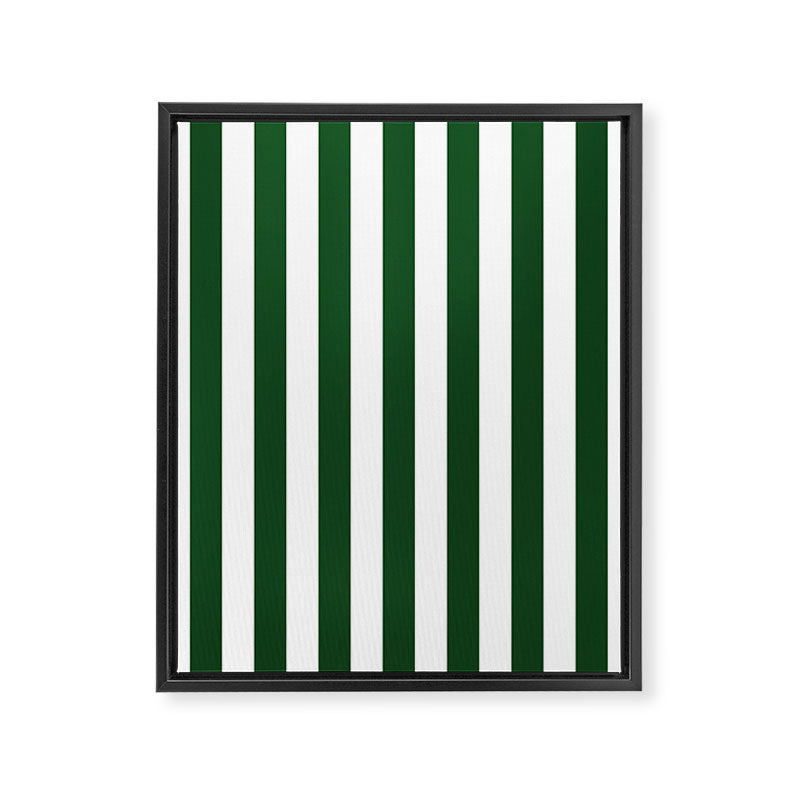 Large Forest Green and White Rustic Vertical Beach Stripes Framed Canvas Print Gallery Image 8