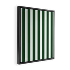 Large Forest Green and White Rustic Vertical Beach Stripes Framed Canvas Print Gallery Image 2