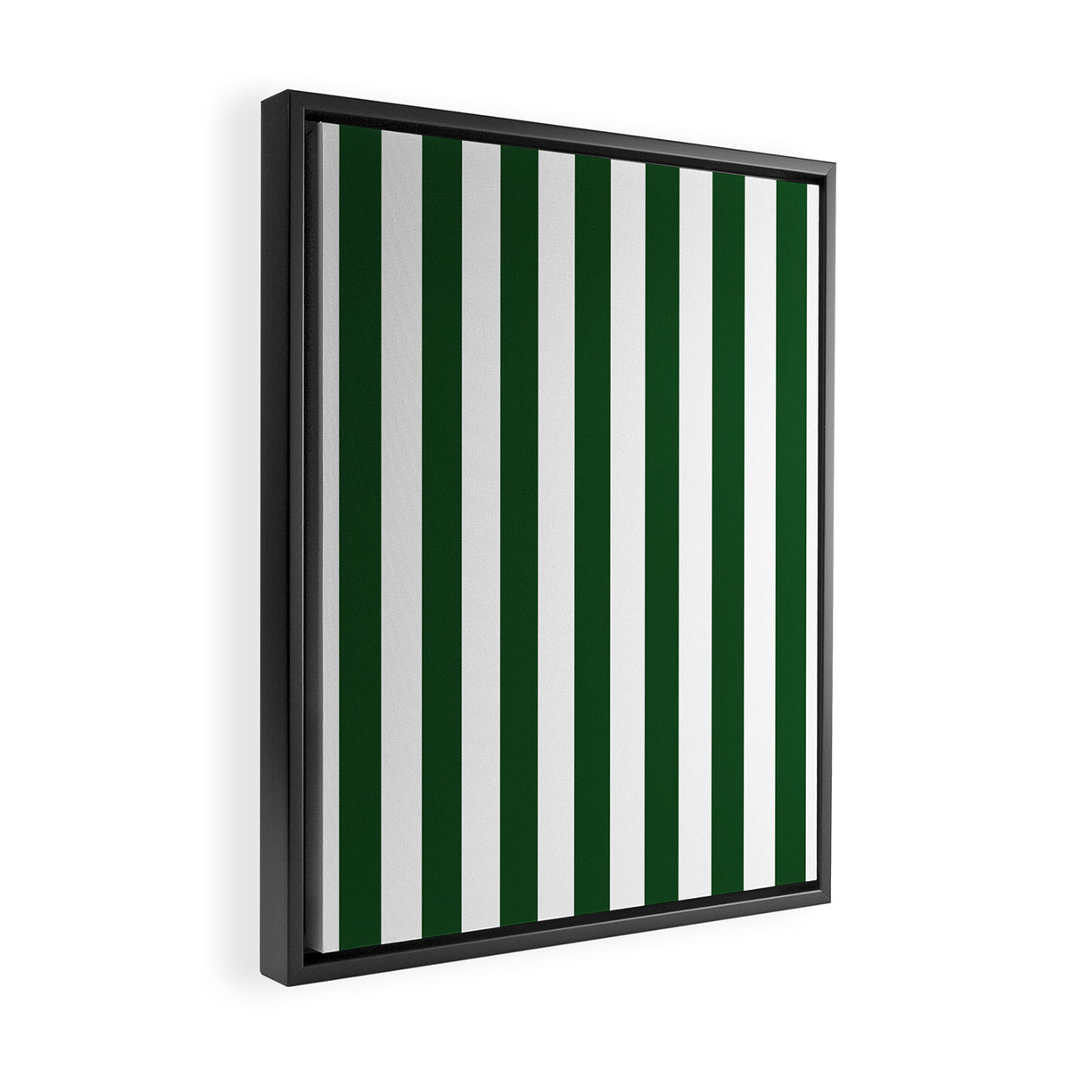 Large Forest Green and White Rustic Vertical Beach Stripes Framed Canvas Print Gallery Image 2