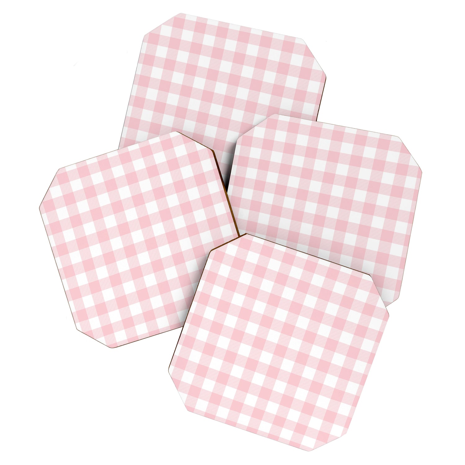 Large Valentine Soft Blush Pink and White Buffalo Check Plaid Coaster Gallery Image 1
