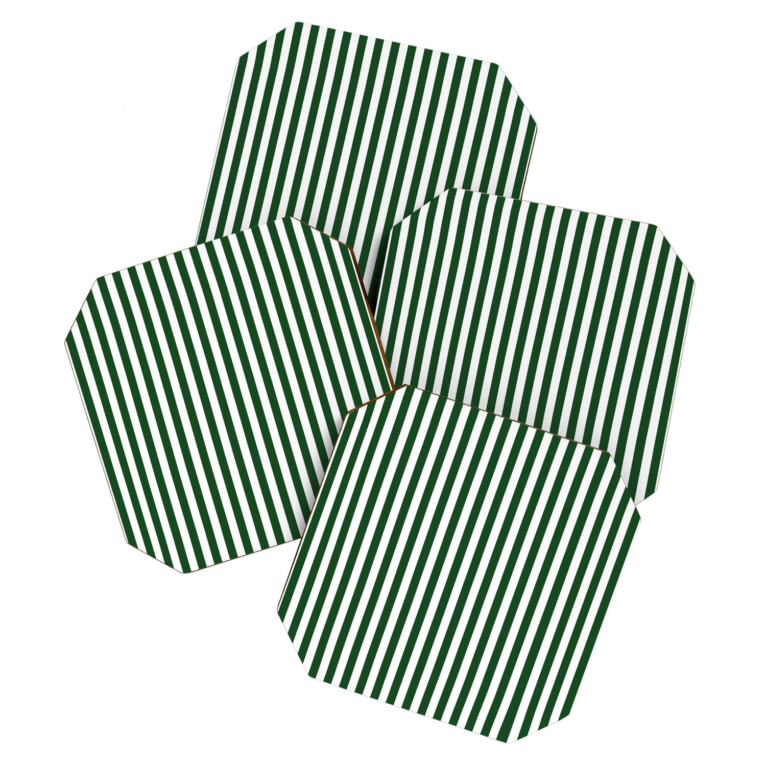 Original Forest Green and White Rustic Vertical Tent Stripes Coaster Gallery Image 1
