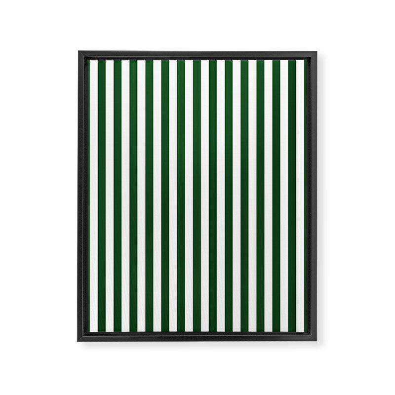 Original Forest Green and White Rustic Vertical Tent Stripes Framed Canvas Print Gallery Image 8