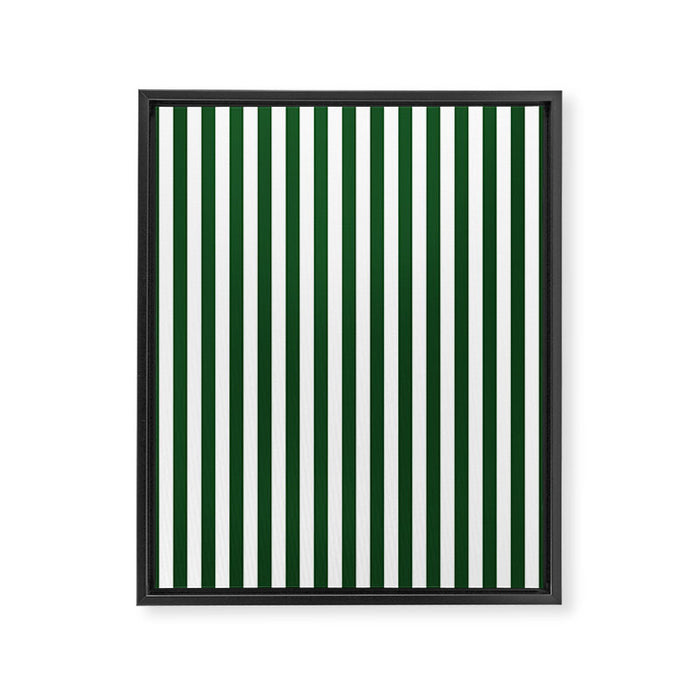 Original Forest Green and White Rustic Vertical Tent Stripes Framed Canvas Print Gallery Image 1