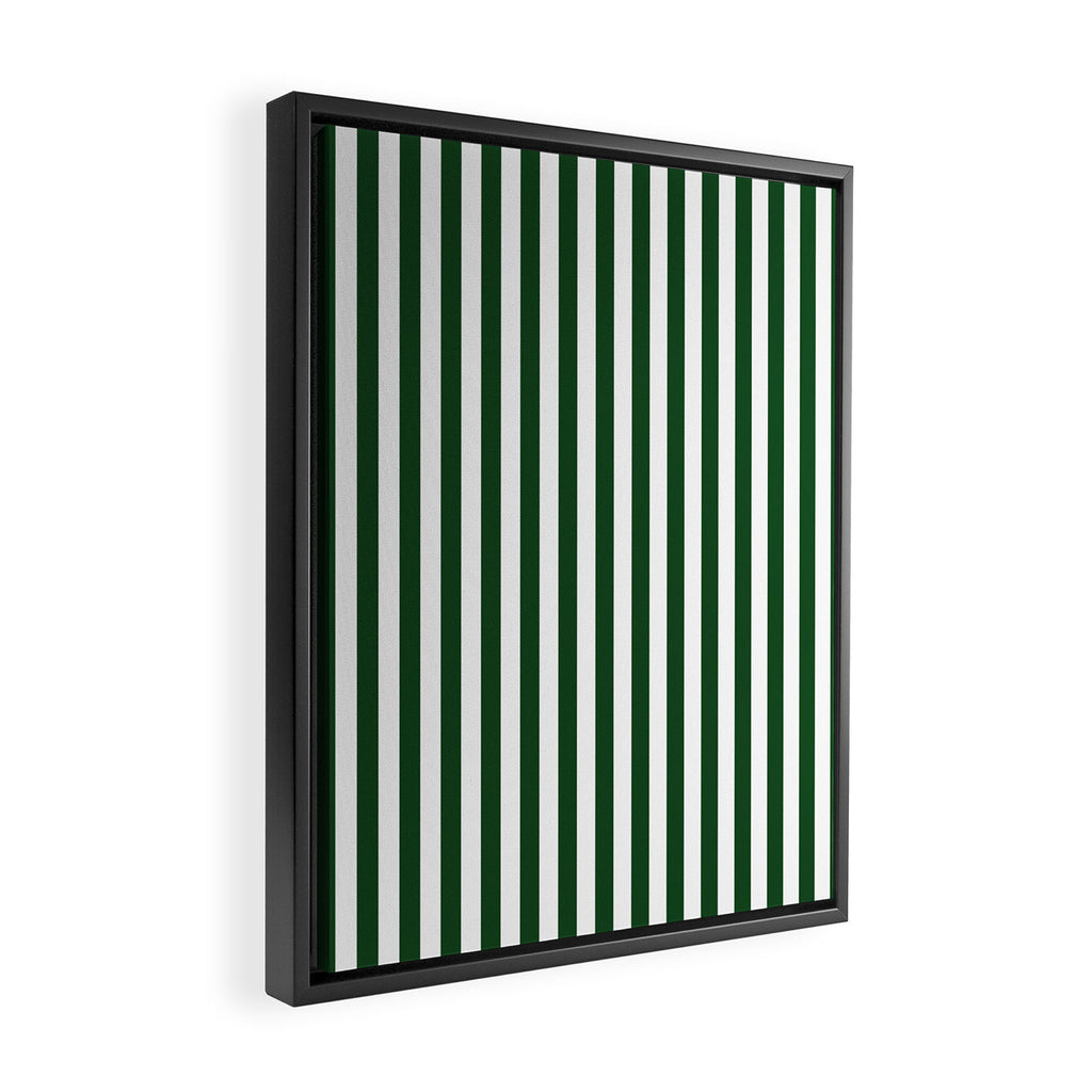 Original Forest Green and White Rustic Vertical Tent Stripes Framed Canvas Print Gallery Image 2