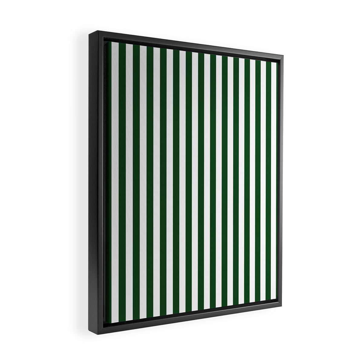 Original Forest Green and White Rustic Vertical Tent Stripes Framed Canvas Print Gallery Image 2