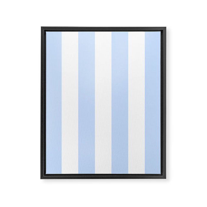 Pale Pastel Powder Blue and White Cabana Stripes Framed Canvas Print Gallery Image 1