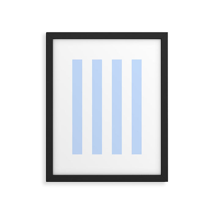 Pale Pastel Powder Blue and White Cabana Stripes Framed Art Print Gallery Image 1