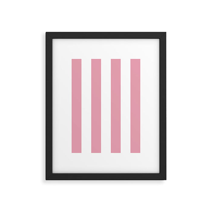 Rich Velvet Pink Rose and White Cabana Stripes Framed Art Print Gallery Image 1