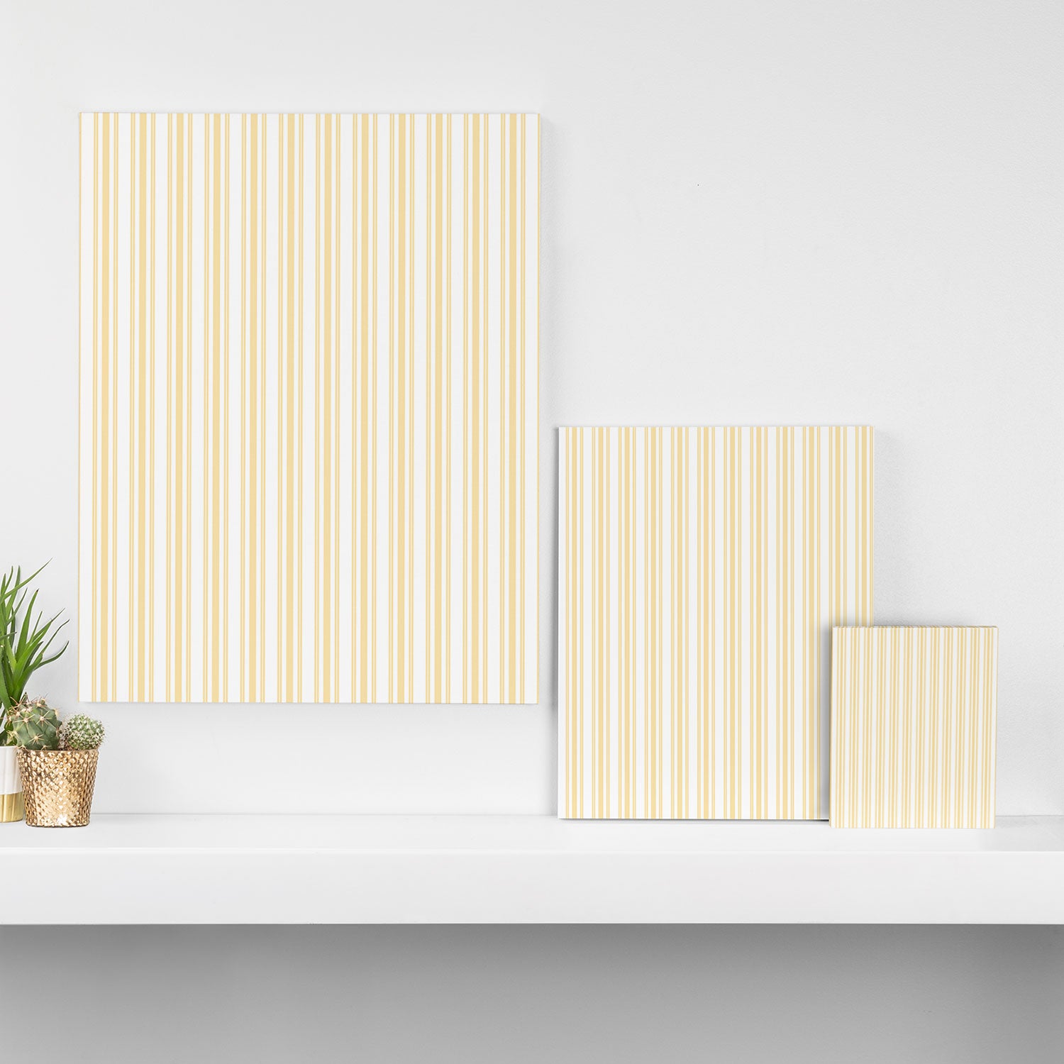 Trendy Large Buttercup Yellow Pastel Butter French Mattress Ticking Double Stripes Canvas Print Gallery Image 3