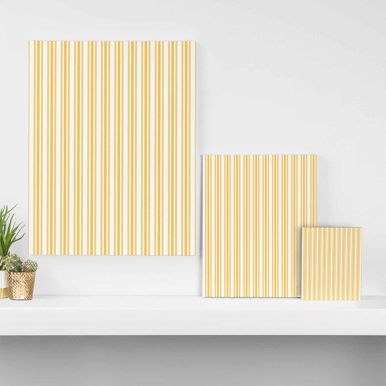Trendy Large Yellow Butter French Mattress Ticking Double Stripes Canvas Print Gallery Image 3