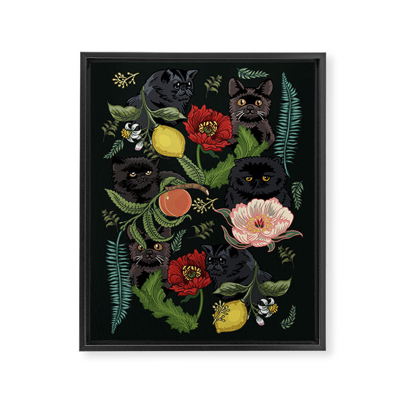 Botanical and Black Cats Framed Canvas Print Gallery Image 8