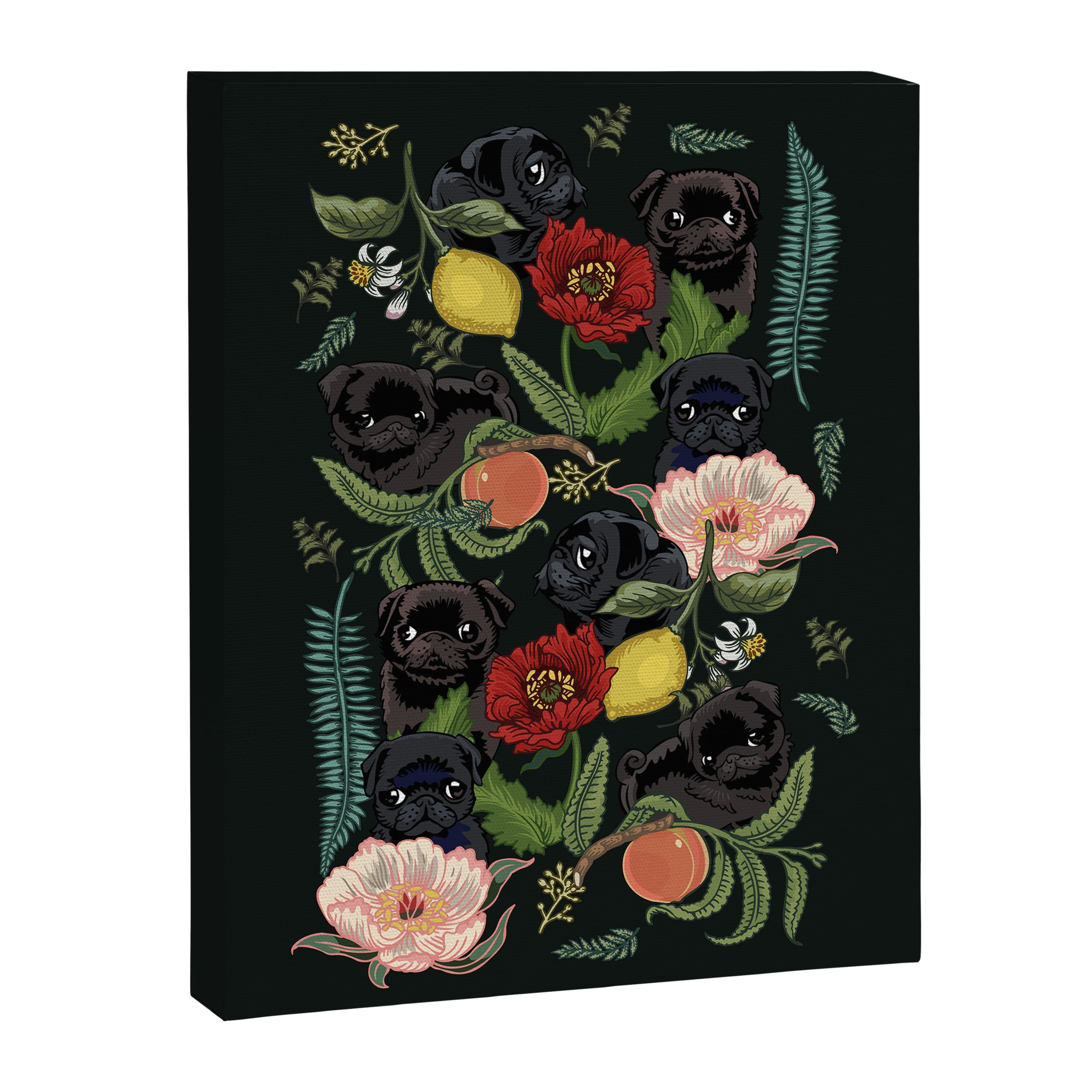 Botanical and Black Pugs Canvas Print Gallery Image 6