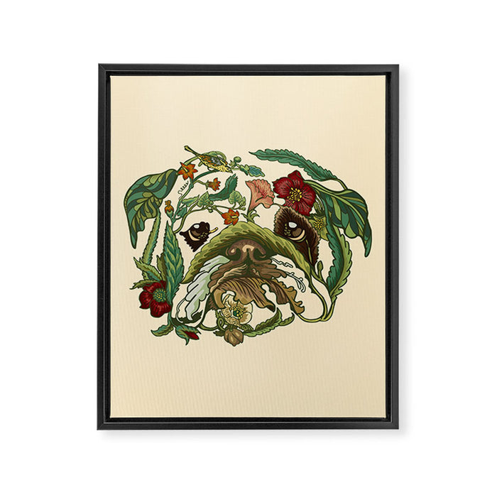 Botanical English Bulldog Framed Canvas Print Gallery Image 1