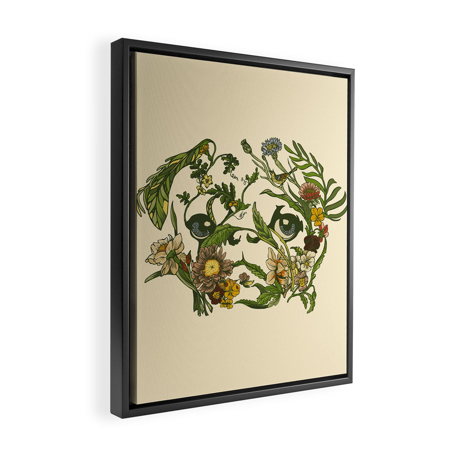 Botanical Pug Framed Canvas Print Gallery Image 2